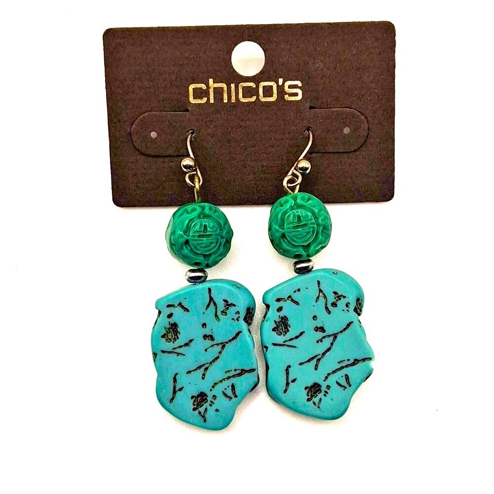 Chico's Dangle Earrings Faux Turquoise Assymetrical NWT